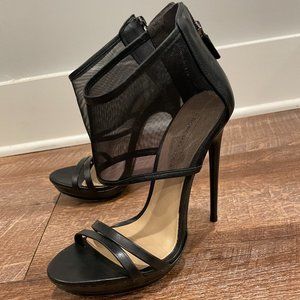 Caged Heels, Leather Black Heels, BCBG Heels